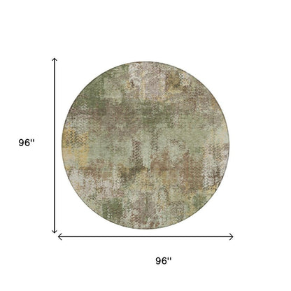 8' Olive Green And Green Round Abstract Washable Indoor Outdoor Area Rug HomeRoots