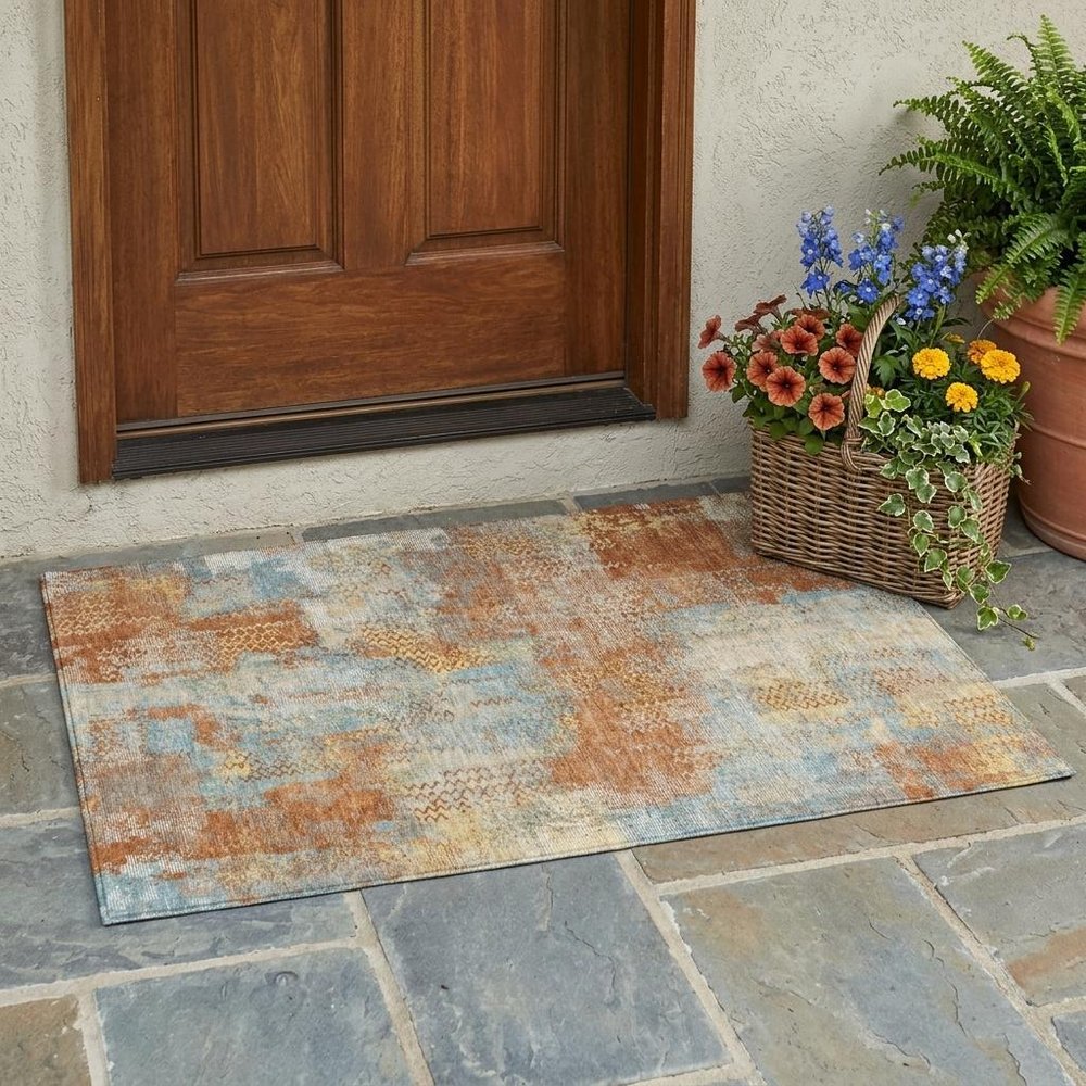3' X 5' Orange And Rust Abstract Washable Indoor Outdoor Area Rug HomeRoots