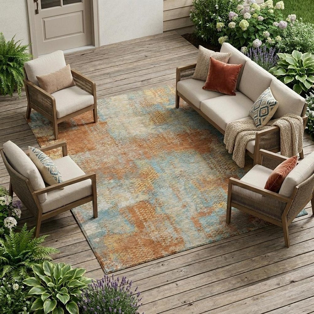 8' X 10' Orange And Rust Abstract Washable Indoor Outdoor Area Rug HomeRoots