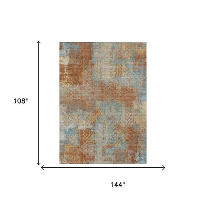 9' X 12' Orange And Rust Abstract Washable Indoor Outdoor Area Rug HomeRoots