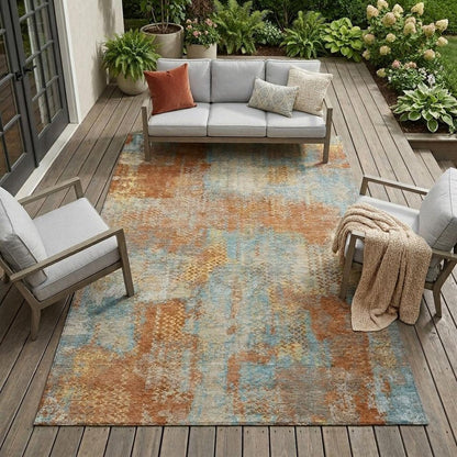 9' X 12' Orange And Rust Abstract Washable Indoor Outdoor Area Rug HomeRoots