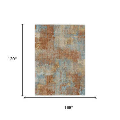 10' X 14' Orange And Rust Abstract Washable Indoor Outdoor Area Rug HomeRoots