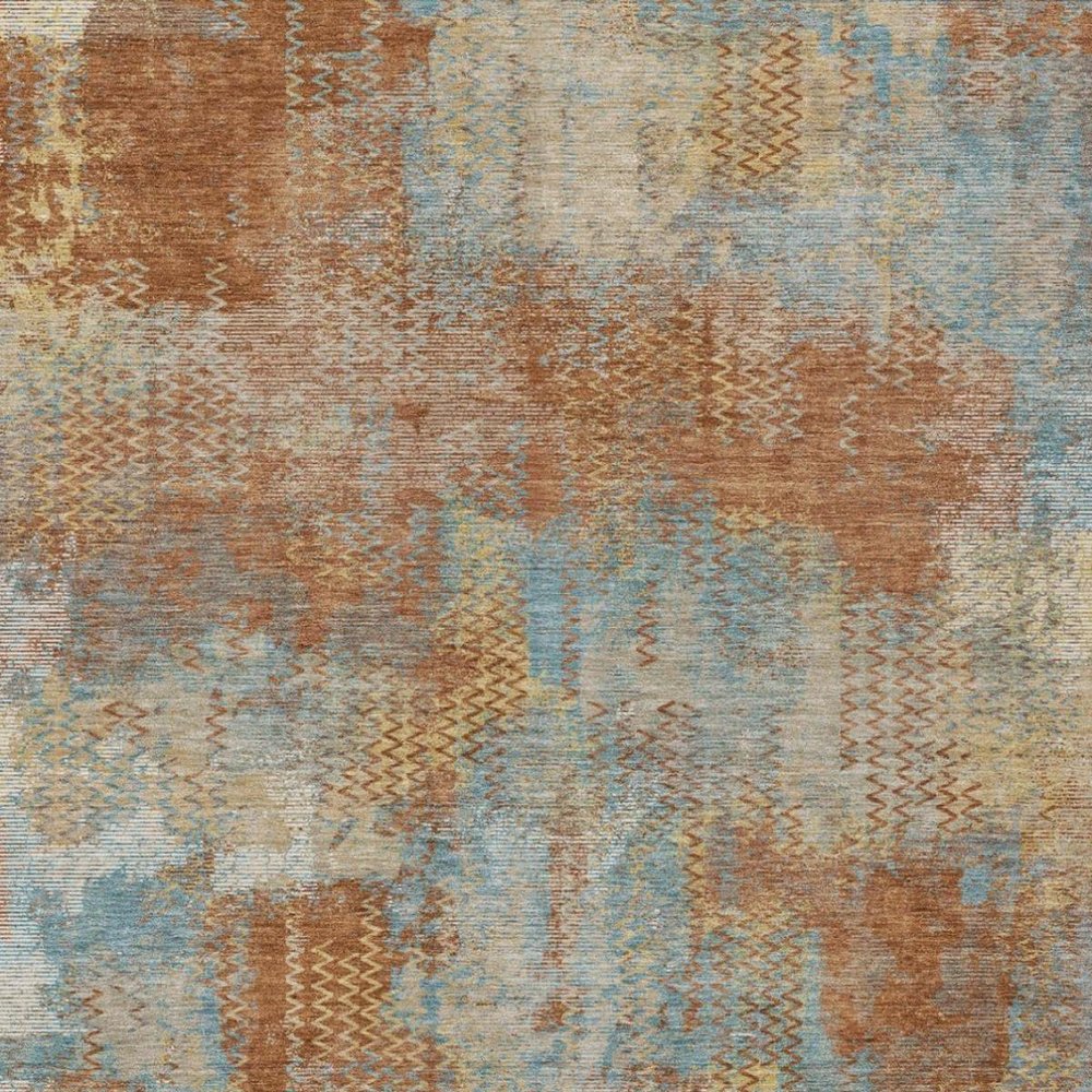 10' X 14' Orange And Rust Abstract Washable Indoor Outdoor Area Rug