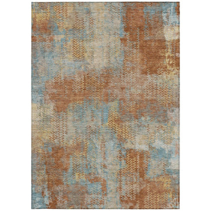 10' X 14' Orange And Rust Abstract Washable Indoor Outdoor Area Rug