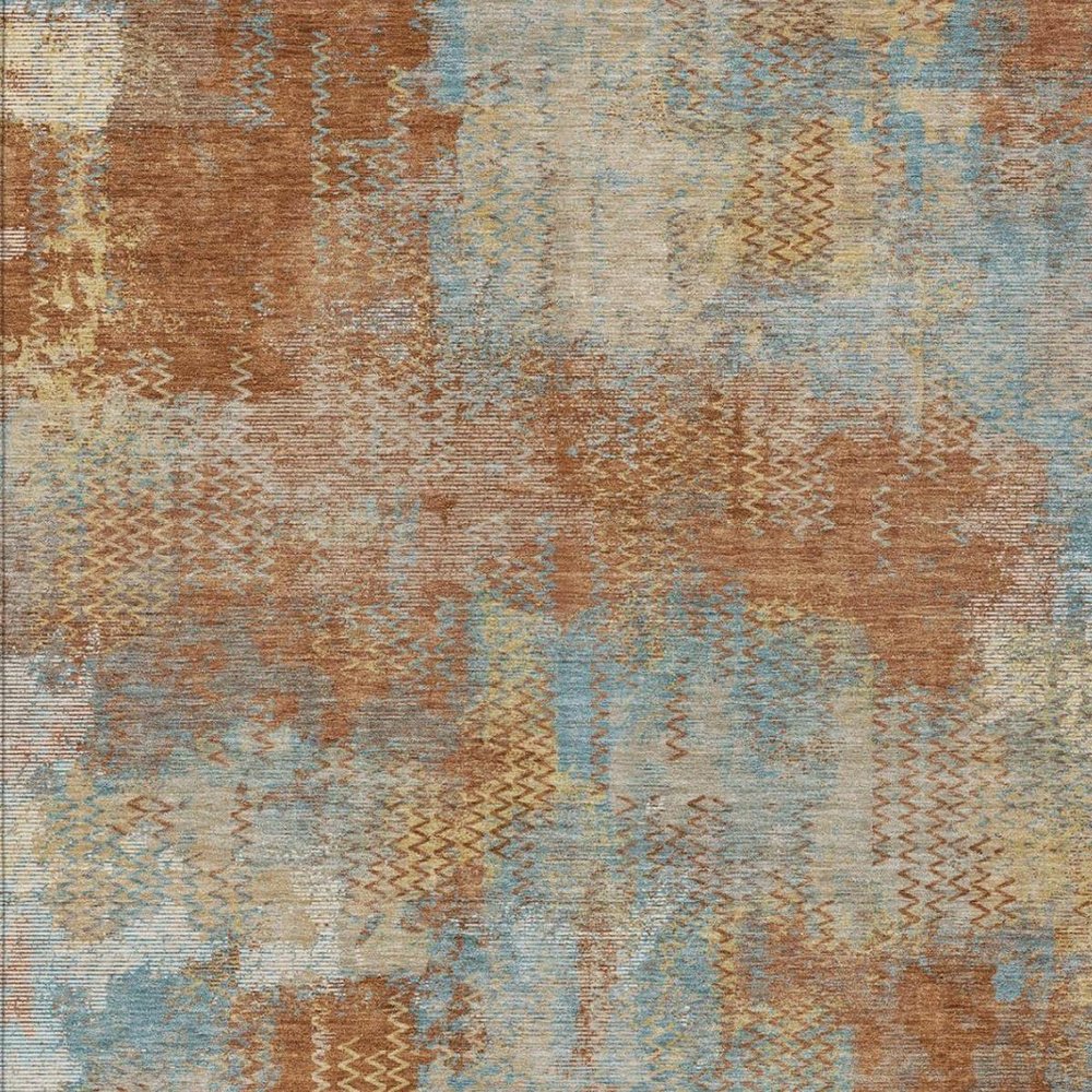 10' X 14' Orange And Rust Abstract Washable Indoor Outdoor Area Rug