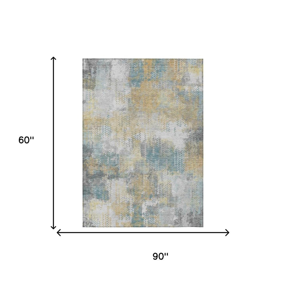 5' X 8' Silver And Gray Abstract Washable Indoor Outdoor Area Rug HomeRoots