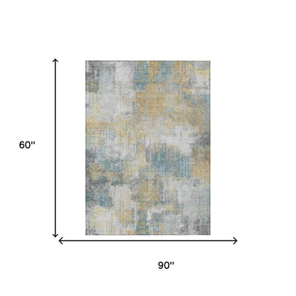 5' X 8' Silver And Gray Abstract Washable Indoor Outdoor Area Rug HomeRoots