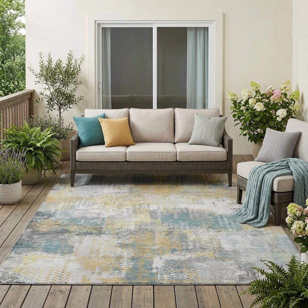 5' X 8' Silver And Gray Abstract Washable Indoor Outdoor Area Rug — view 5
