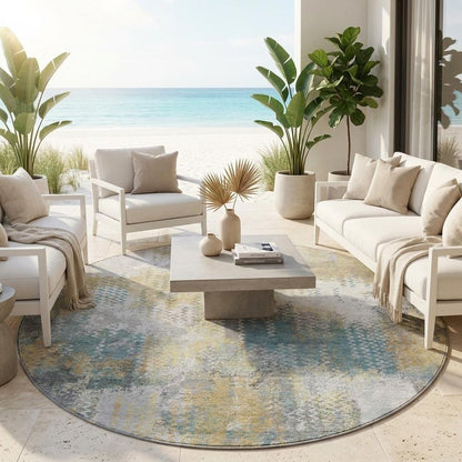 8' Silver And Gray Round Abstract Washable Indoor Outdoor Area Rug HomeRoots