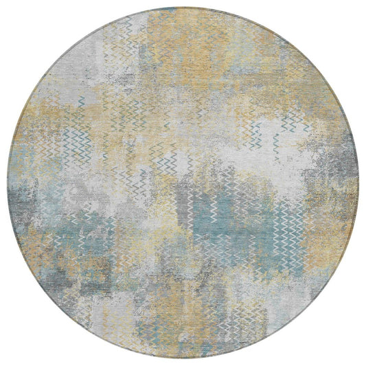 8' Silver And Gray Round Abstract Washable Indoor Outdoor Area Rug