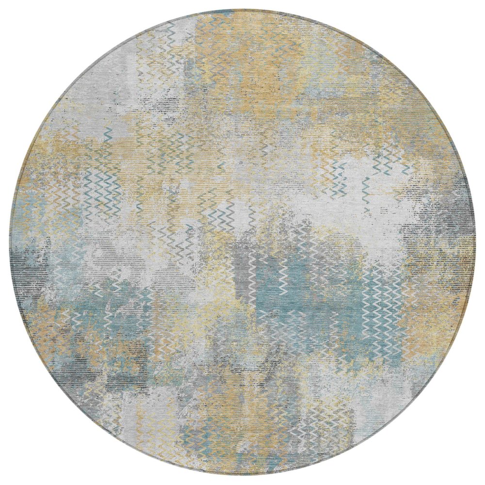 8' Silver And Gray Round Abstract Washable Indoor Outdoor Area Rug — view 1