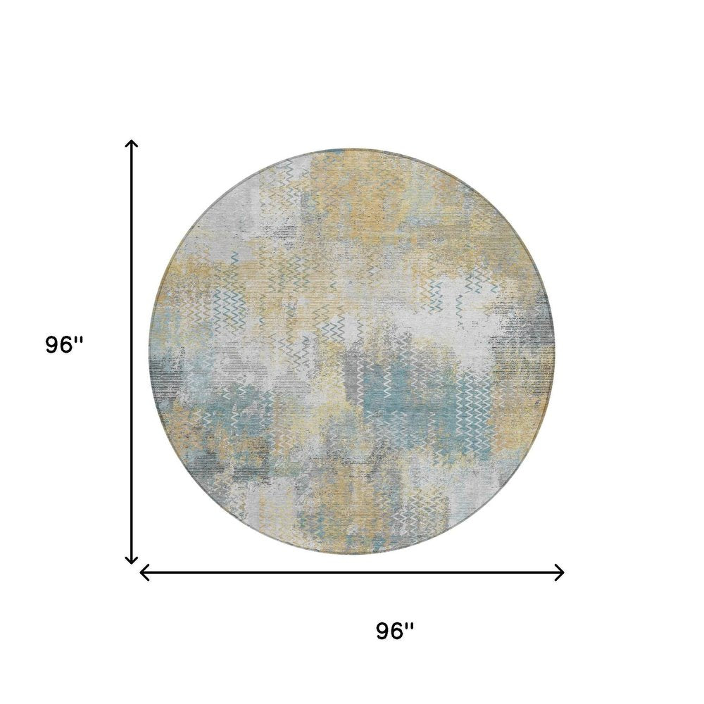 8' Silver And Gray Round Abstract Washable Indoor Outdoor Area Rug — view 4