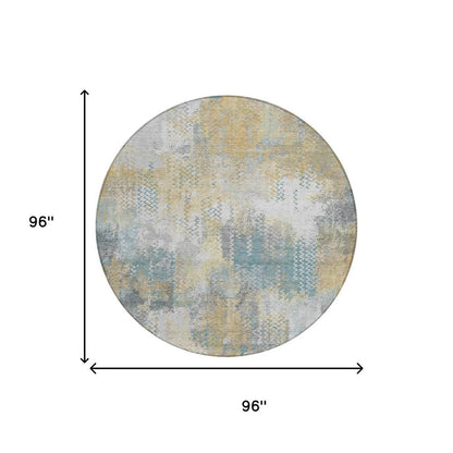 8' Silver And Gray Round Abstract Washable Indoor Outdoor Area Rug HomeRoots