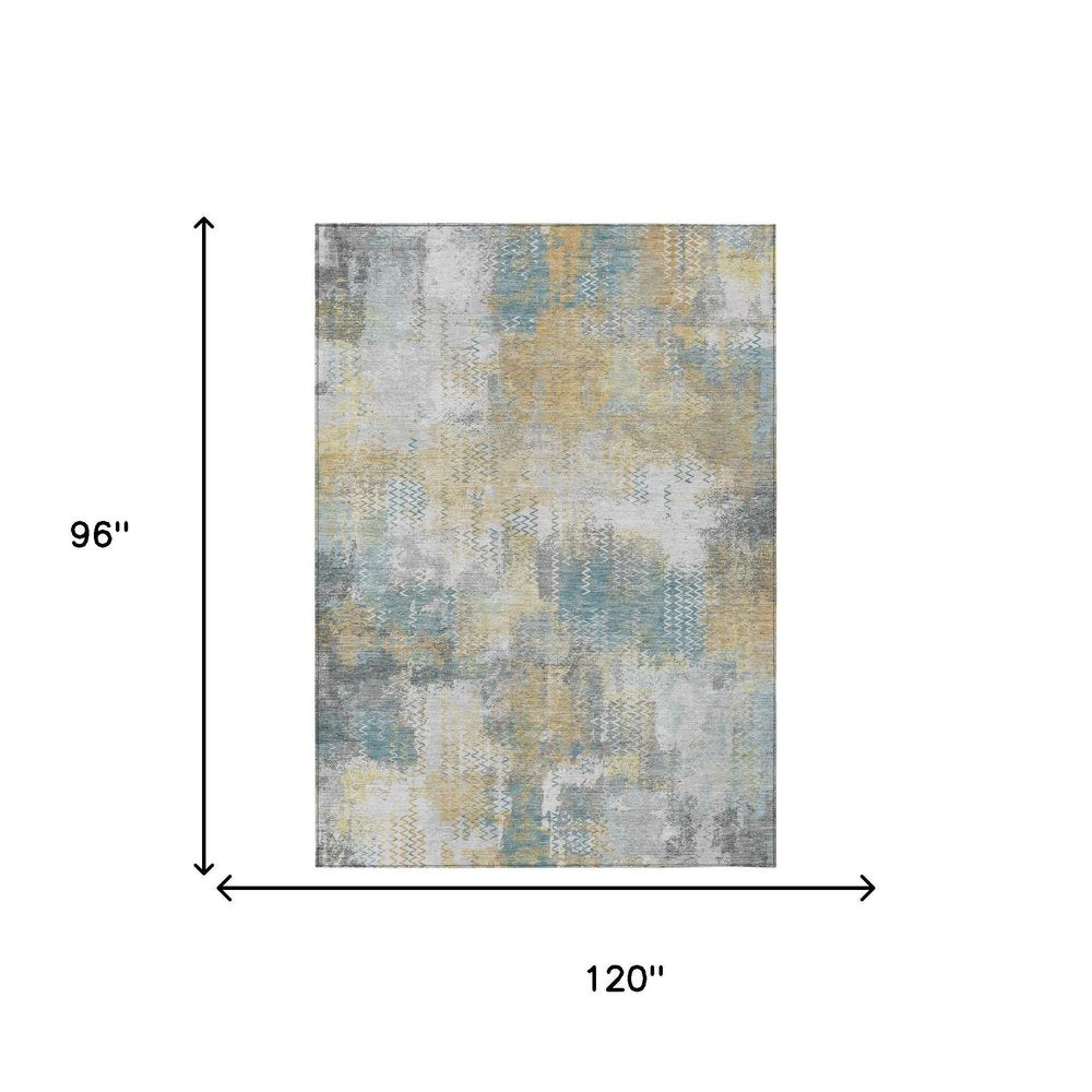 8' X 10' Silver And Gray Abstract Washable Indoor Outdoor Area Rug HomeRoots
