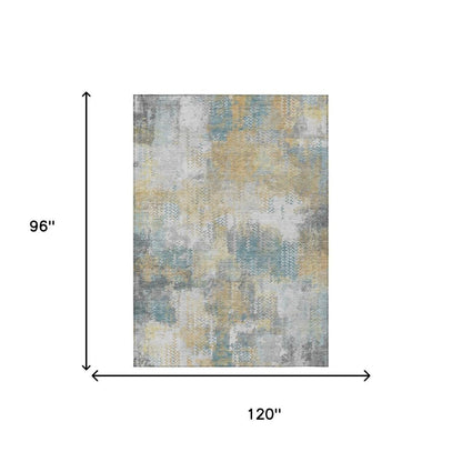 8' X 10' Silver And Gray Abstract Washable Indoor Outdoor Area Rug HomeRoots