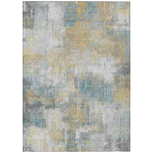 8' X 10' Silver And Gray Abstract Washable Indoor Outdoor Area Rug