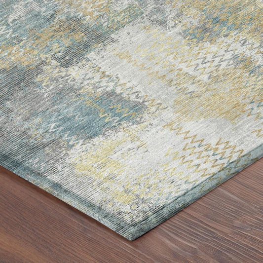 9' X 12' Silver And Gray Abstract Washable Indoor Outdoor Area Rug