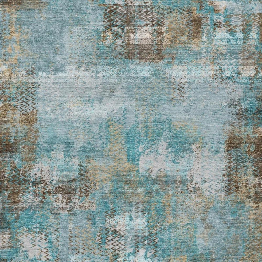 3' X 5' Teal Blue And Pewter Abstract Washable Indoor Outdoor Area Rug — view 7