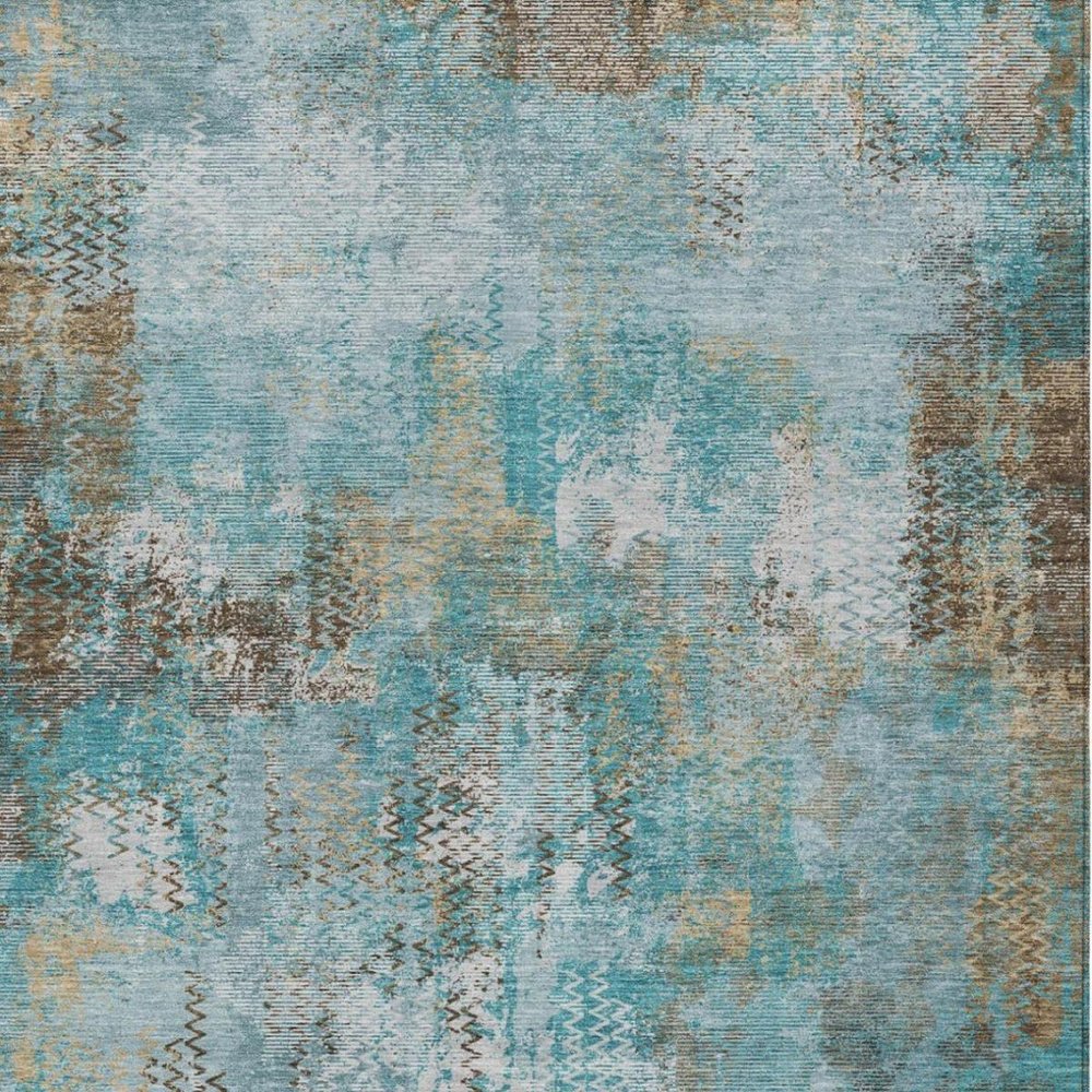 3' X 5' Teal Blue And Pewter Abstract Washable Indoor Outdoor Area Rug — view 9