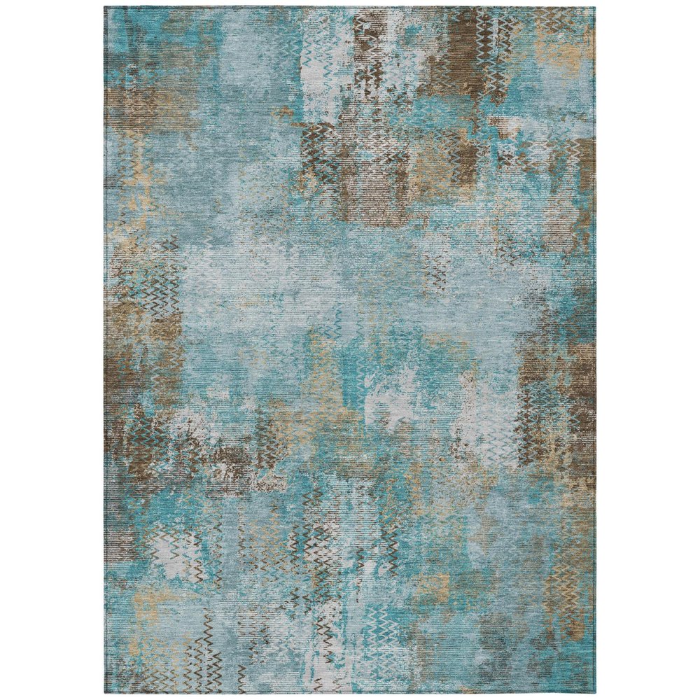 3' X 5' Teal Blue And Pewter Abstract Washable Indoor Outdoor Area Rug HomeRoots