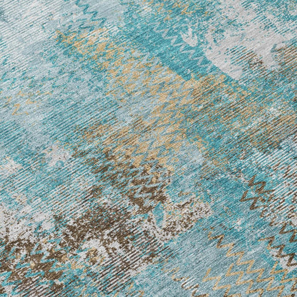 3' X 5' Teal Blue And Pewter Abstract Washable Indoor Outdoor Area Rug HomeRoots