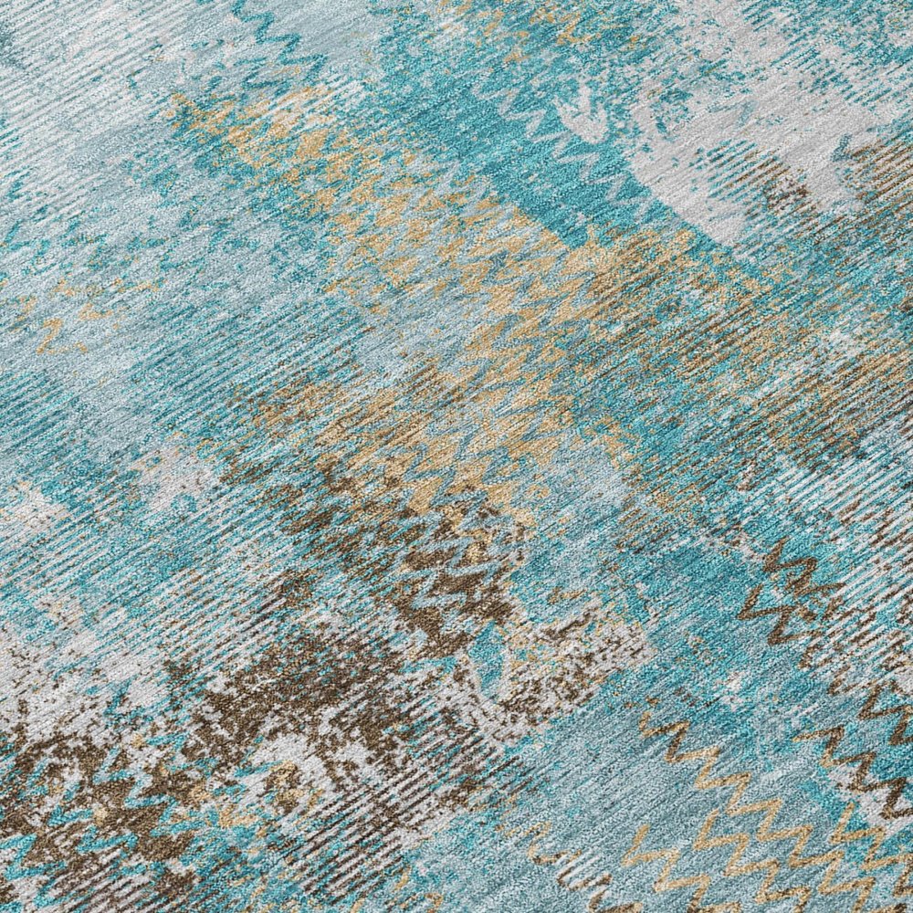 8' X 10' Teal Blue And Pewter Abstract Washable Indoor Outdoor Area Rug HomeRoots