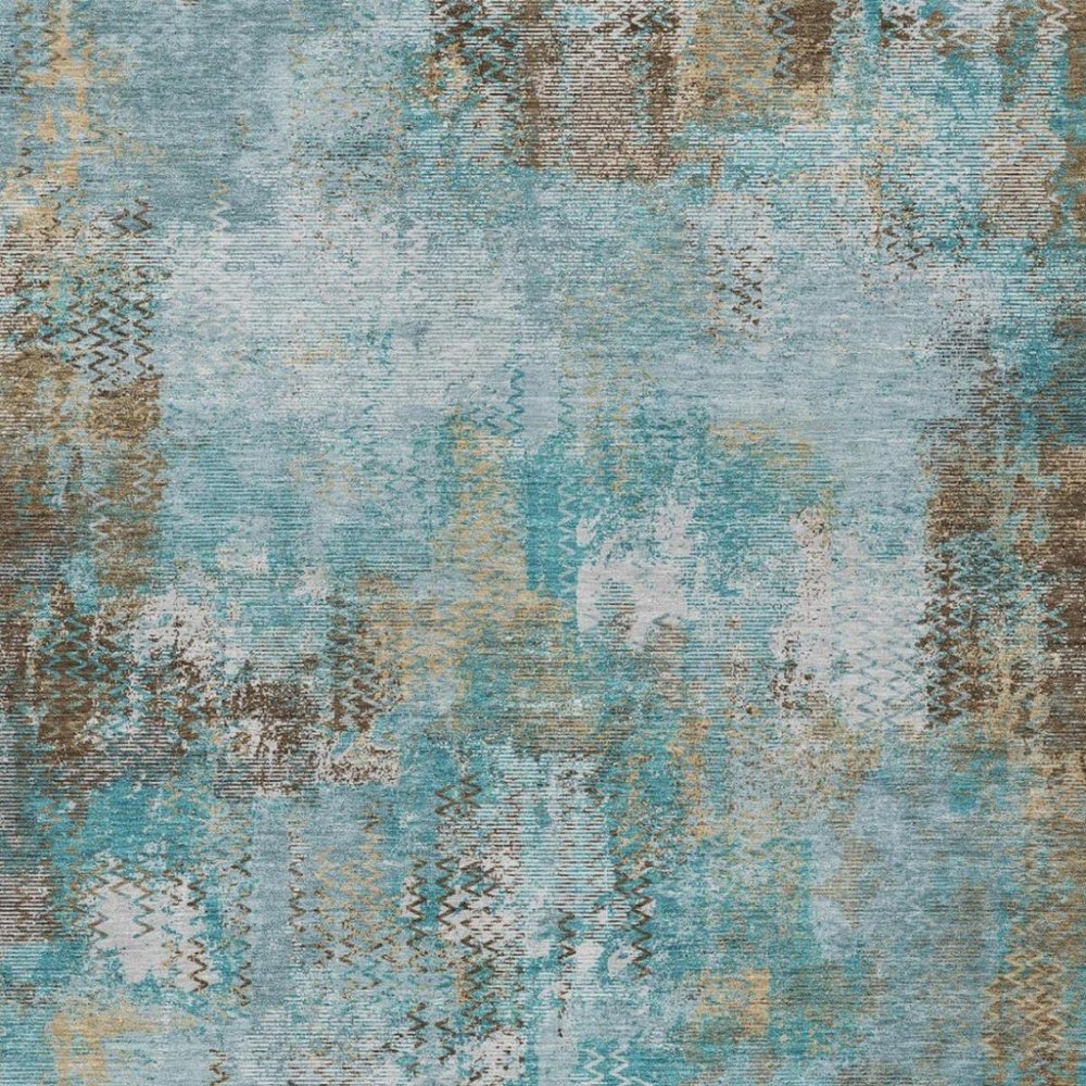10' X 14' Teal Blue And Pewter Abstract Washable Indoor Outdoor Area Rug