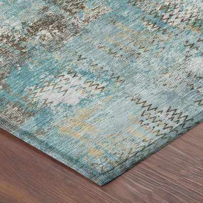 10' X 14' Teal Blue And Pewter Abstract Washable Indoor Outdoor Area Rug HomeRoots
