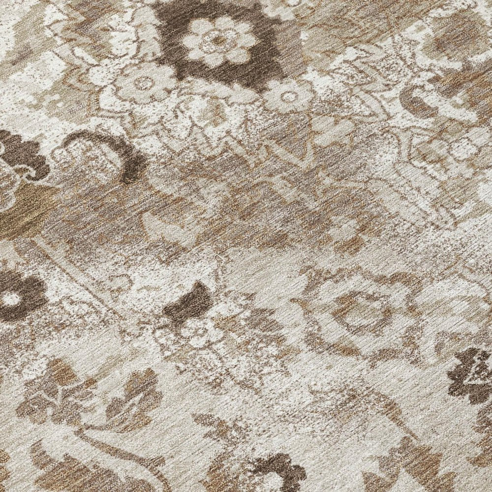8' Beige And Brown Round Floral Washable Indoor Outdoor Area Rug HomeRoots
