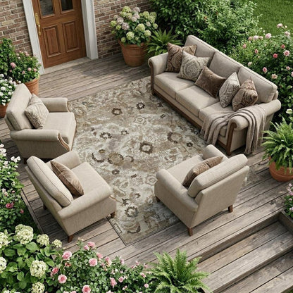 8' X 10' Beige And Brown Floral Washable Indoor Outdoor Area Rug HomeRoots