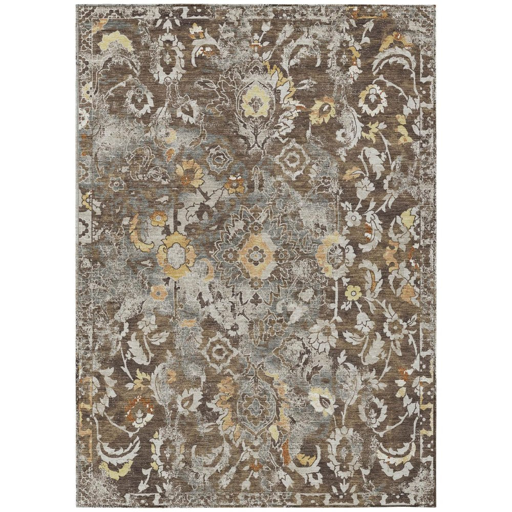 3' X 5' Brown And Coffee Floral Washable Indoor Outdoor Area Rug HomeRoots