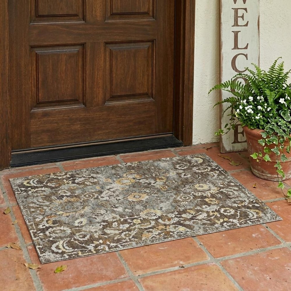 3' X 5' Brown And Coffee Floral Washable Indoor Outdoor Area Rug — view 5