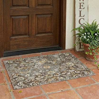 3' X 5' Brown And Coffee Floral Washable Indoor Outdoor Area Rug HomeRoots