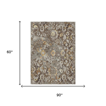 5' X 8' Brown And Coffee Floral Washable Indoor Outdoor Area Rug HomeRoots