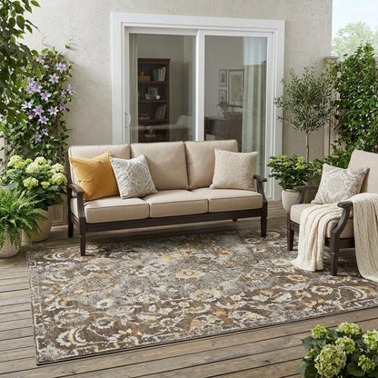 5' X 8' Brown And Coffee Floral Washable Indoor Outdoor Area Rug HomeRoots
