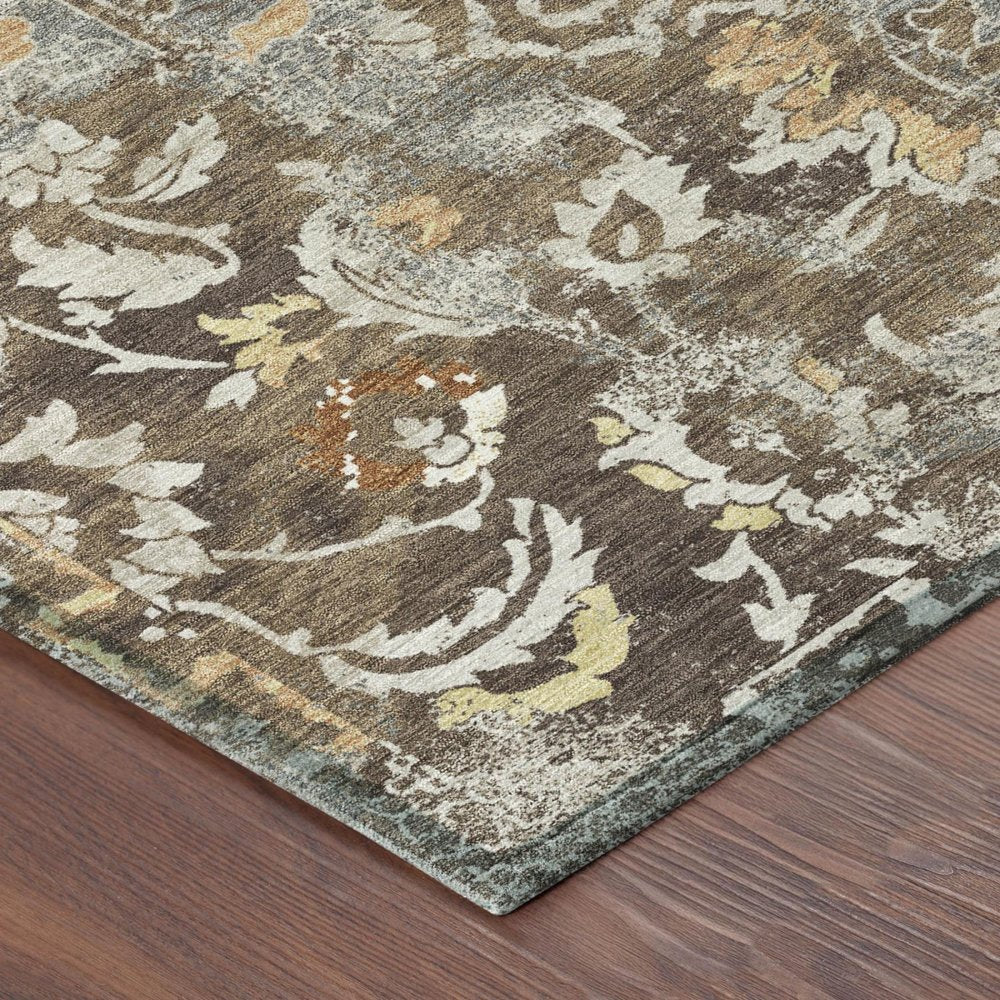 8' Brown And Coffee Round Floral Washable Indoor Outdoor Area Rug HomeRoots