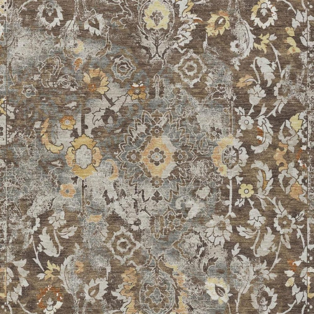 10' X 14' Brown And Coffee Floral Washable Indoor Outdoor Area Rug — view 7