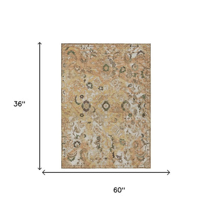 3' X 5' Copper And Orange Floral Washable Indoor Outdoor Area Rug HomeRoots