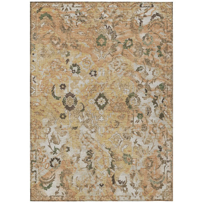3' X 5' Copper And Orange Floral Washable Indoor Outdoor Area Rug HomeRoots