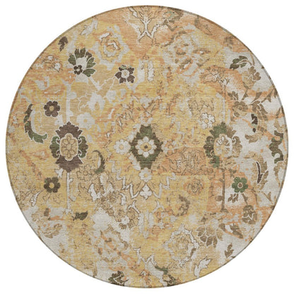 8' Copper And Orange Round Floral Washable Indoor Outdoor Area Rug HomeRoots