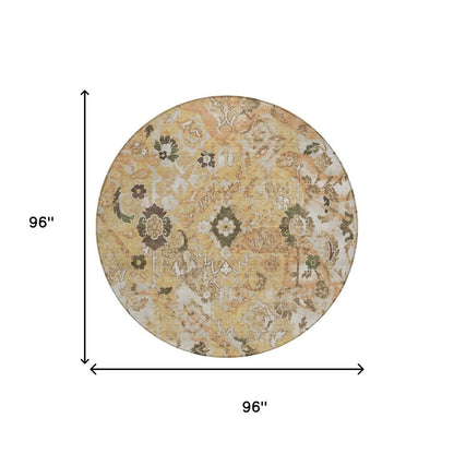8' Copper And Orange Round Floral Washable Indoor Outdoor Area Rug HomeRoots