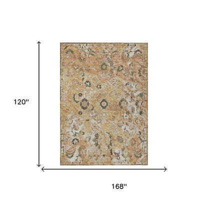 10' X 14' Copper And Orange Floral Washable Indoor Outdoor Area Rug HomeRoots