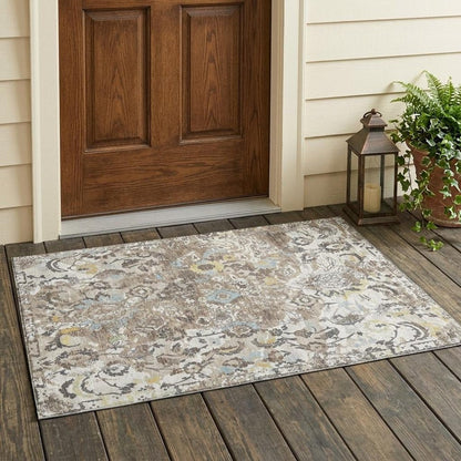 3' X 5' Ivory And Pewter Floral Washable Indoor Outdoor Area Rug HomeRoots