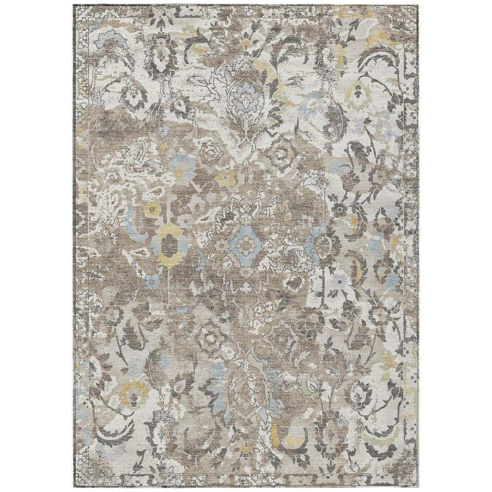 5' X 8' Ivory And Pewter Floral Washable Indoor Outdoor Area Rug — view 1