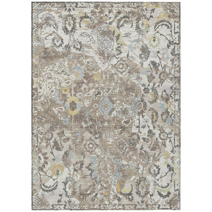 5' X 8' Ivory And Pewter Floral Washable Indoor Outdoor Area Rug HomeRoots