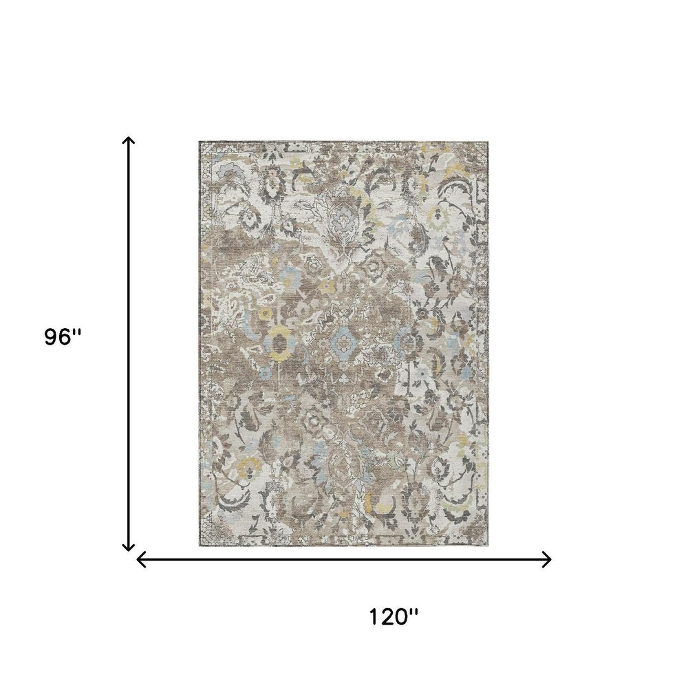 8' X 10' Ivory And Pewter Floral Washable Indoor Outdoor Area Rug — view 4