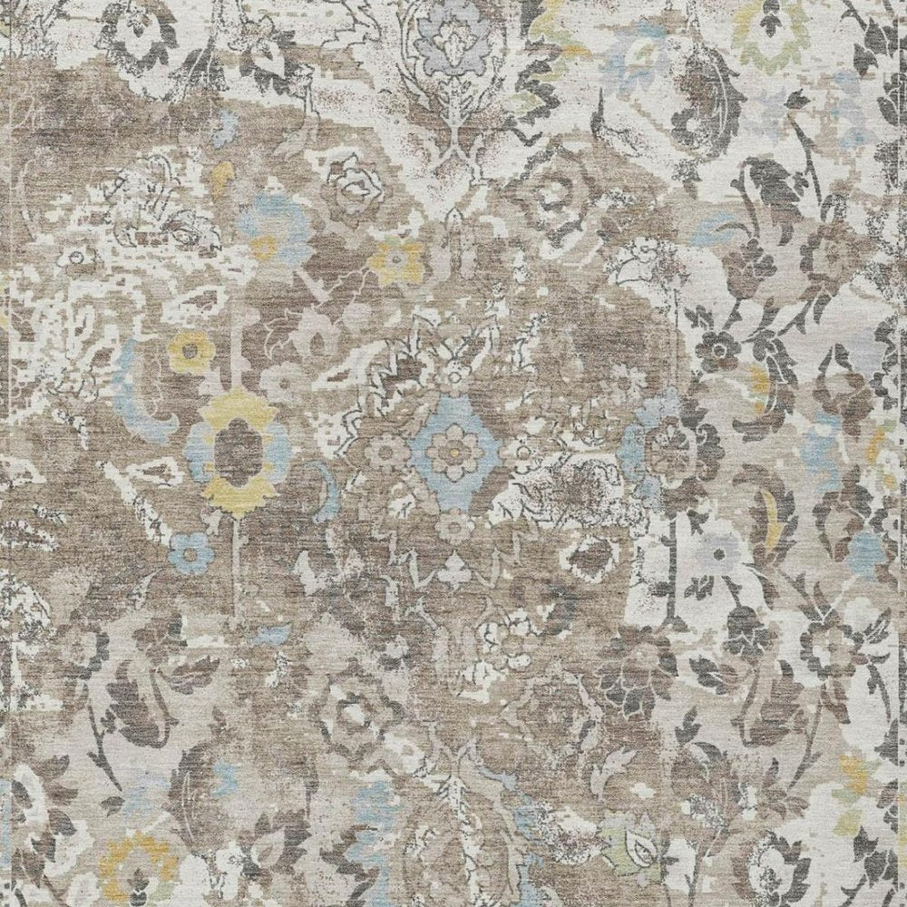 8' X 10' Ivory And Pewter Floral Washable Indoor Outdoor Area Rug — view 9