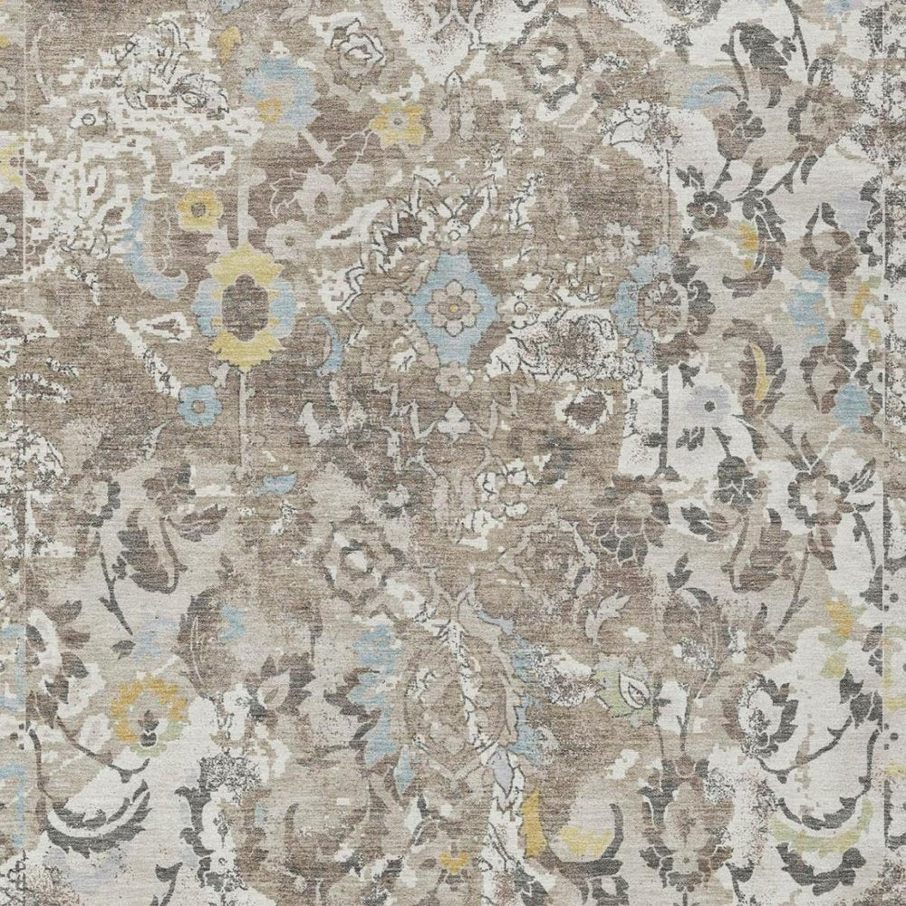 8' X 10' Ivory And Pewter Floral Washable Indoor Outdoor Area Rug — view 8