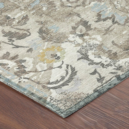 8' X 10' Ivory And Pewter Floral Washable Indoor Outdoor Area Rug HomeRoots