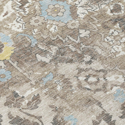8' X 10' Ivory And Pewter Floral Washable Indoor Outdoor Area Rug